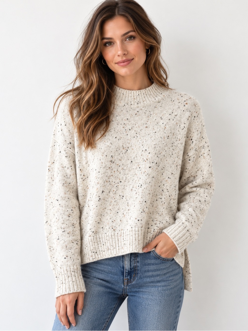 Calvin Klein Jeans Cream Speckled Crewneck Sweater